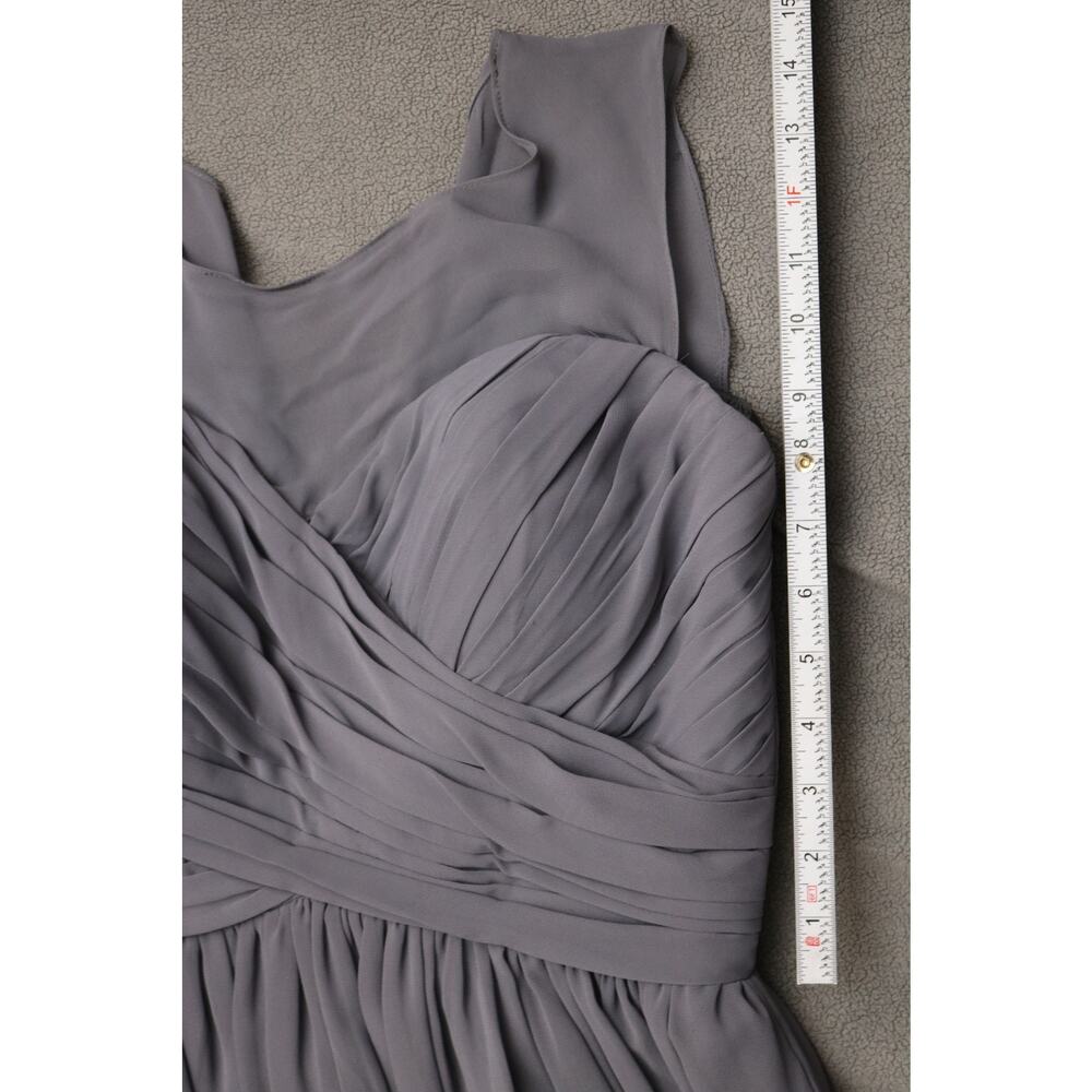 BILL LEVKOFF Bridesmaid Dress Size 12 Gray Formal Gown Sheer Top Pleated Heart - Picture 7 of 16